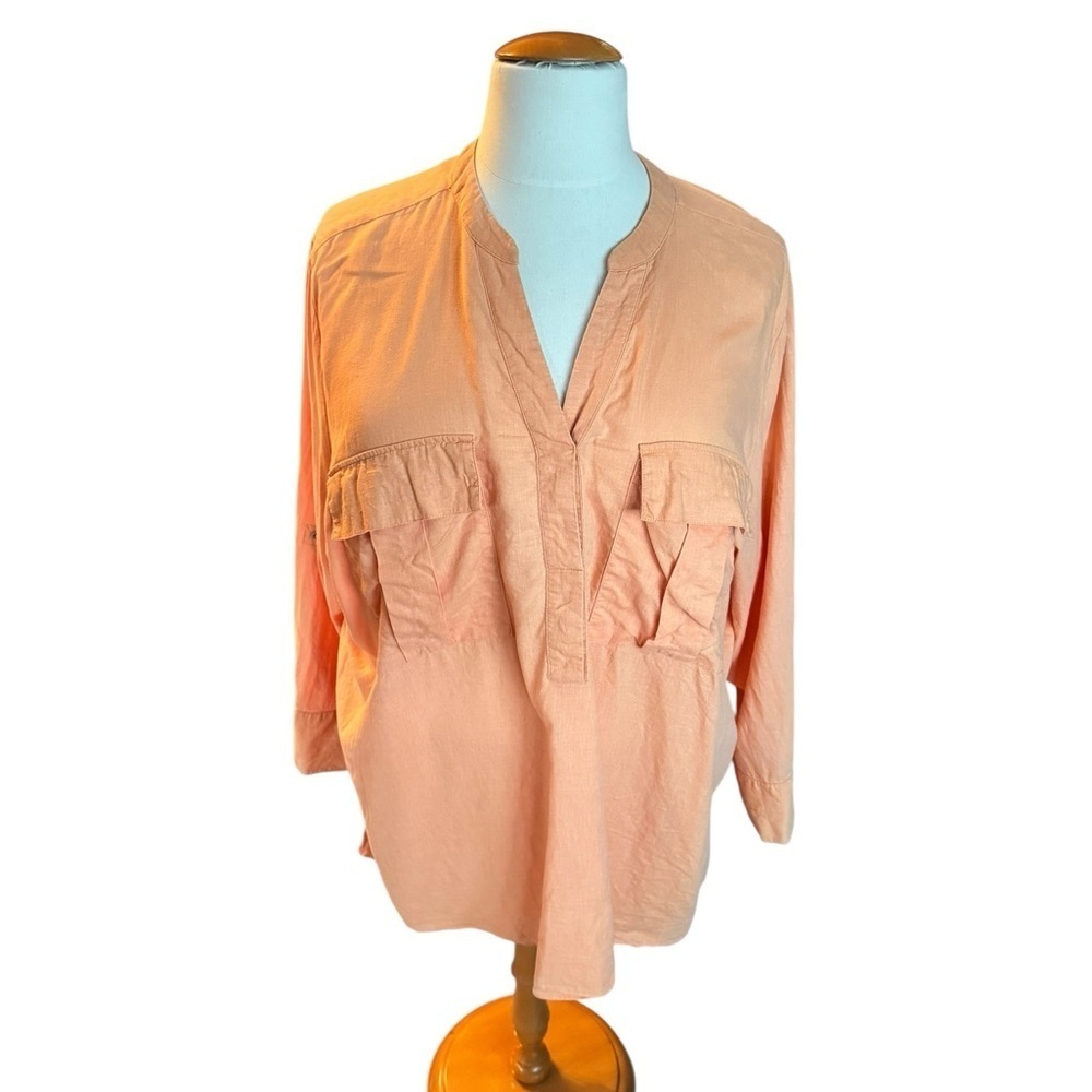 Addition Elle Linen Blend Tunic Top 4X Peach Coral J21